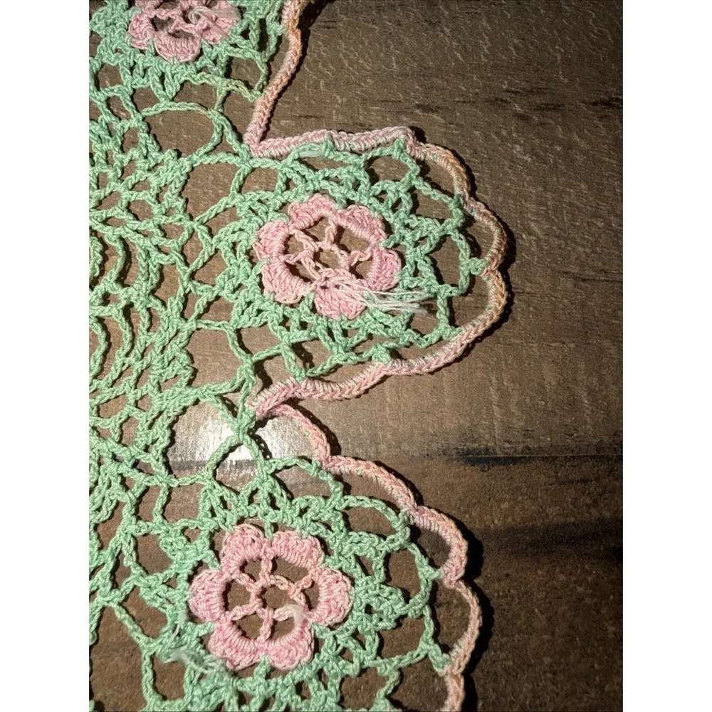 Vintage Handmade Crochet Doilies Lot Set of 3 Pink Green Purple Boho Table Decor